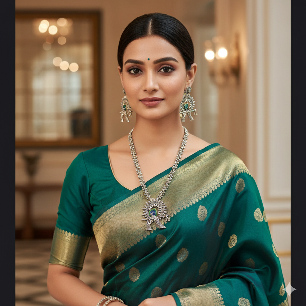 Oxidised Peacock Krishna Flute Necklace Set With Earrings