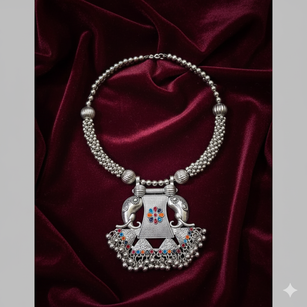 Sondarya Oxidised Elephant Motif Necklace