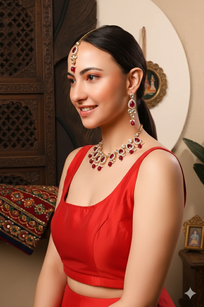 Sondarya Royal Magenta Kundan Pearl Choker Set