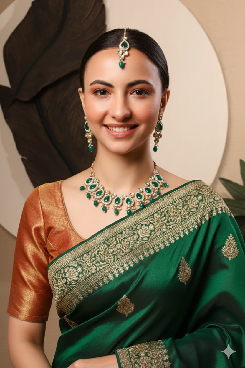 Sondarya Emerald Green Kundan Pearl Choker Set
