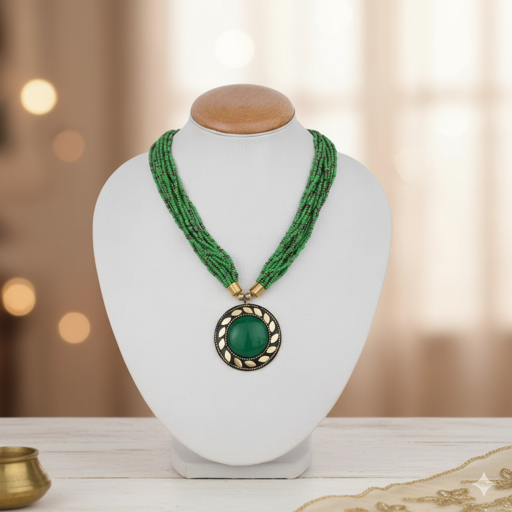 Sondarya Oxidised Green Beaded Necklace