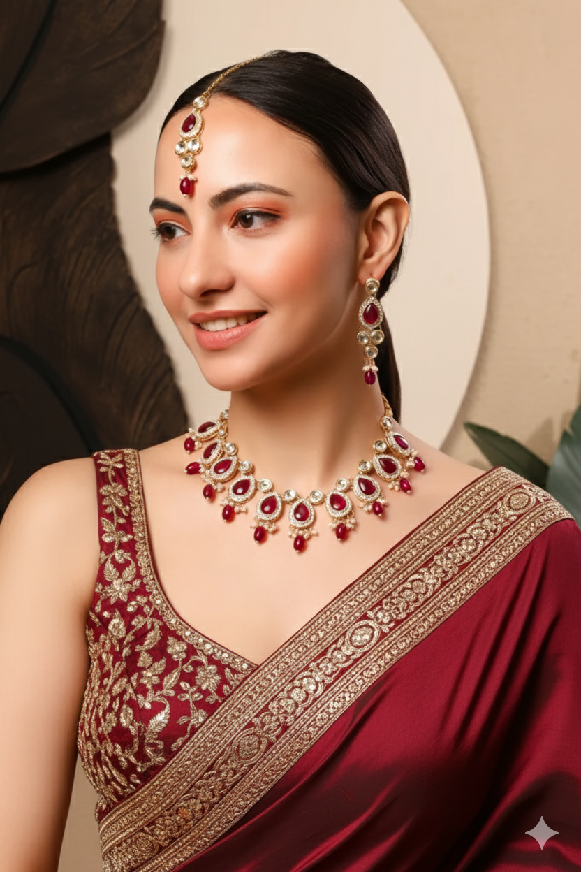 Sondarya Royal Magenta Kundan Pearl Choker Set