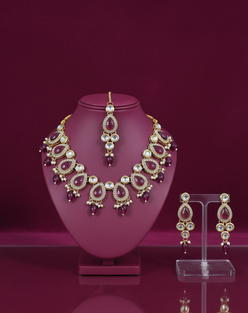 Sondarya Royal Magenta Kundan Pearl Choker Set