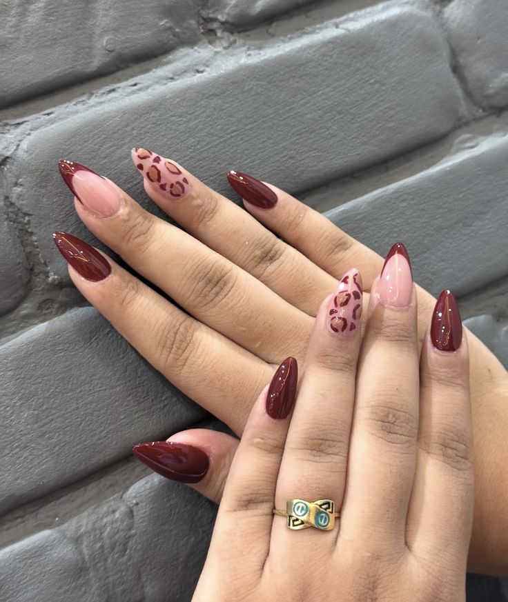 Maroon Leopard Art Press-On Nails + Full Application Kit