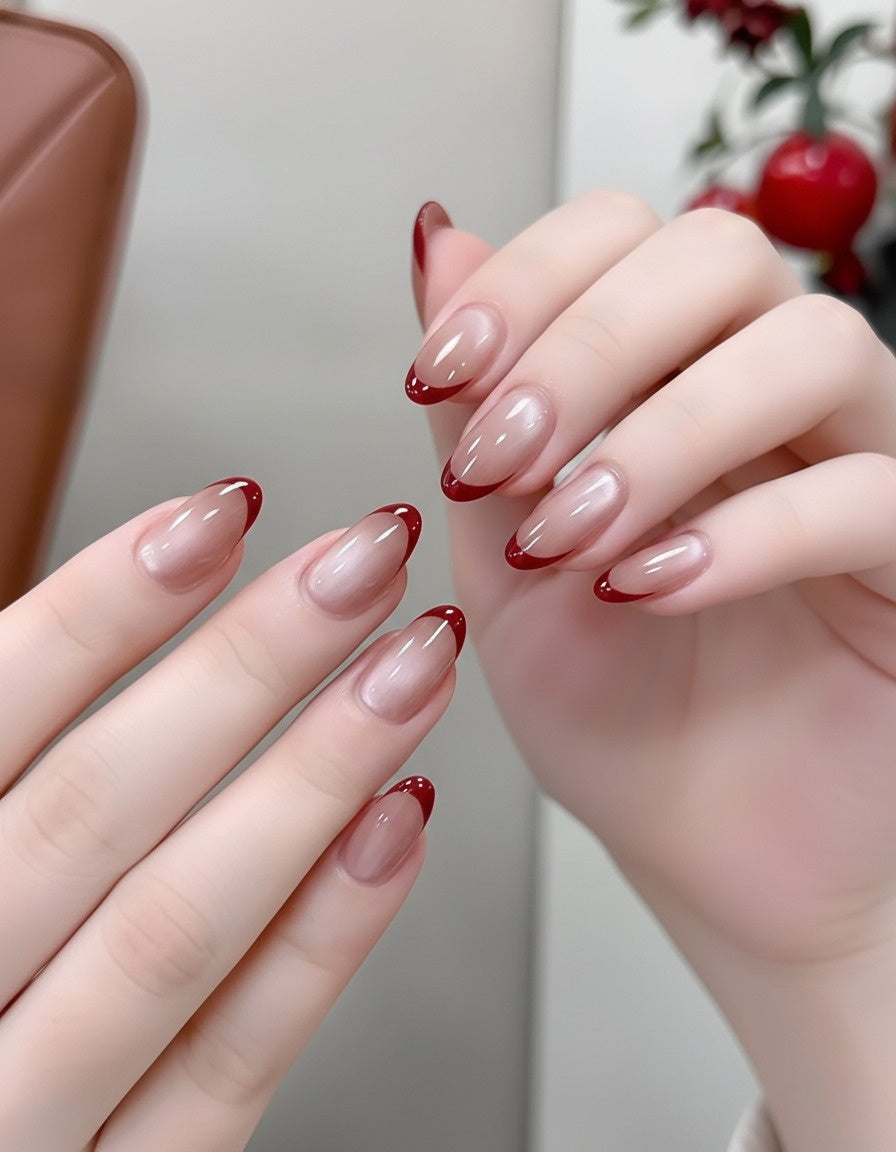 Cateye Maroon French Press-On Nails – Complete Kit