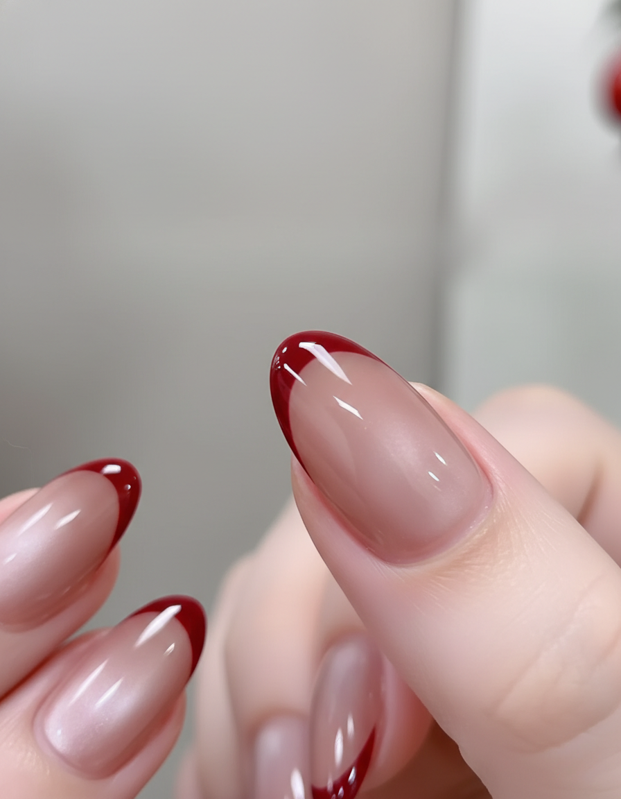 Cateye Maroon French Press-On Nails – Complete Kit