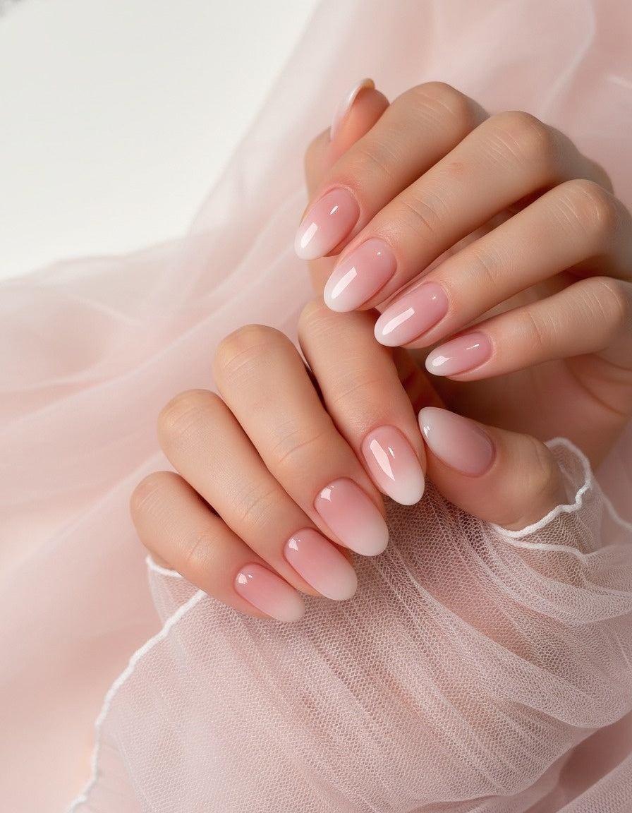 Blush Pink Ombre Almond Gloss – Press-On Nails Kit