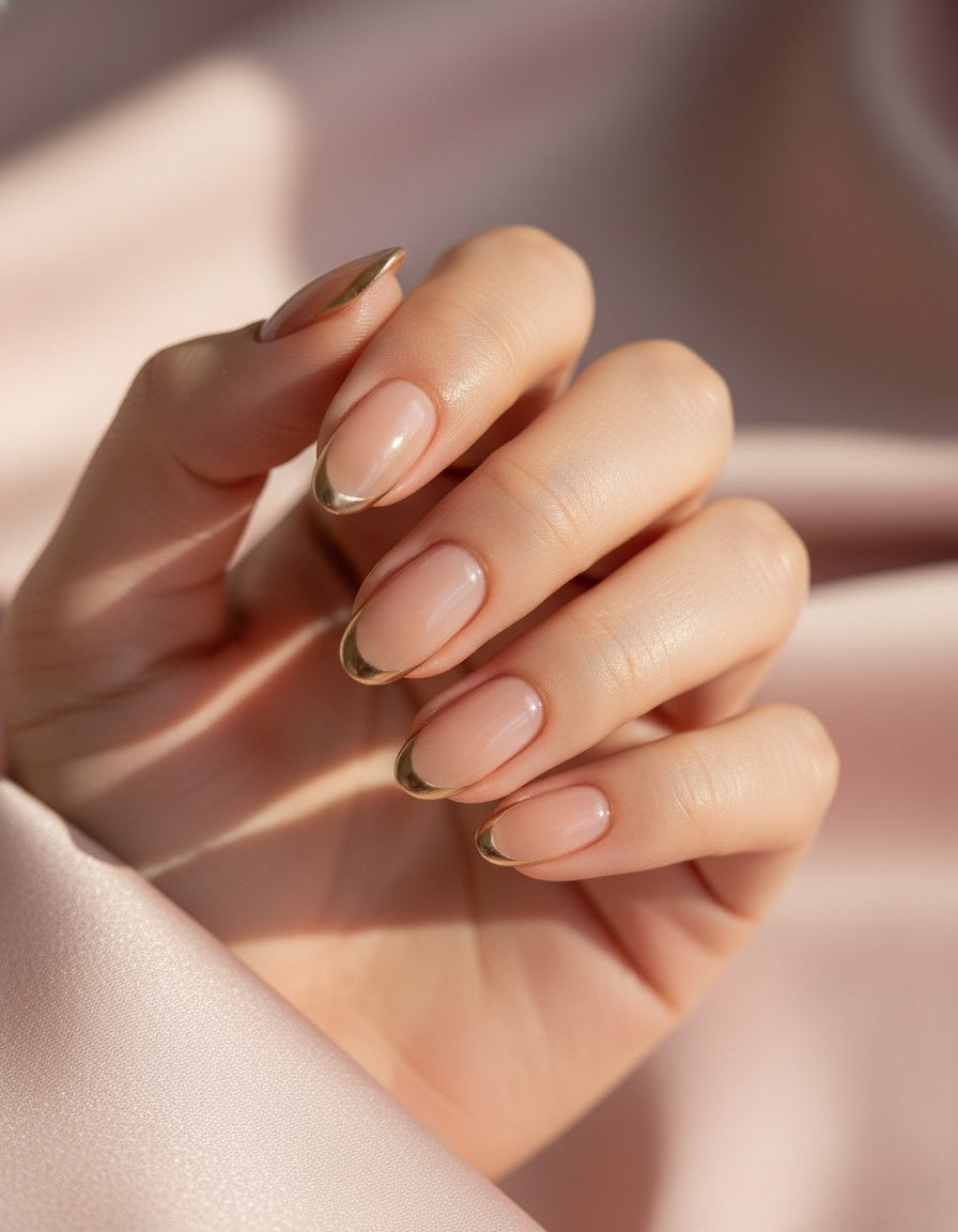Nude Glossy Almond with French Tip – Press-On Nails Kit