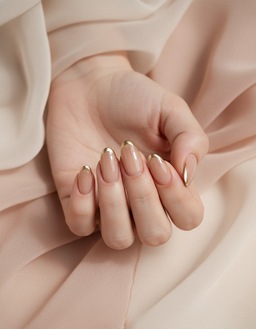 Nude Glossy Almond with French Tip – Press-On Nails Kit