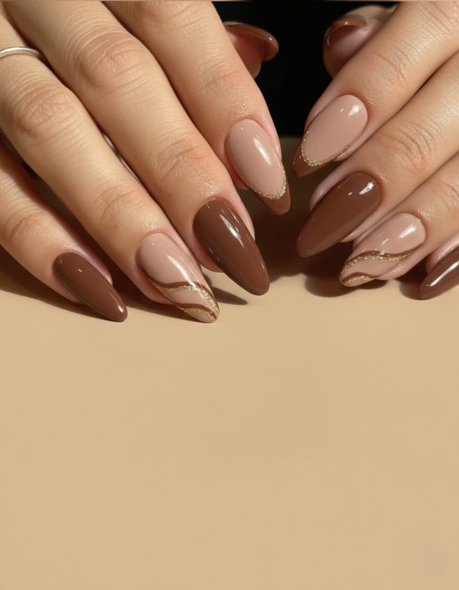 Salon-Finish Nude Mocha Swirl Press-On Nails – Complete Kit