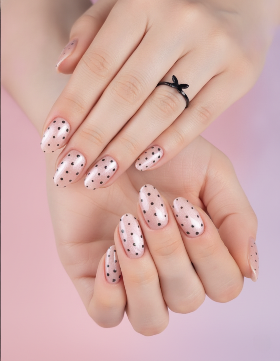 Shimmering Pink Polka Dot Press-On Nails + Full Application Kit