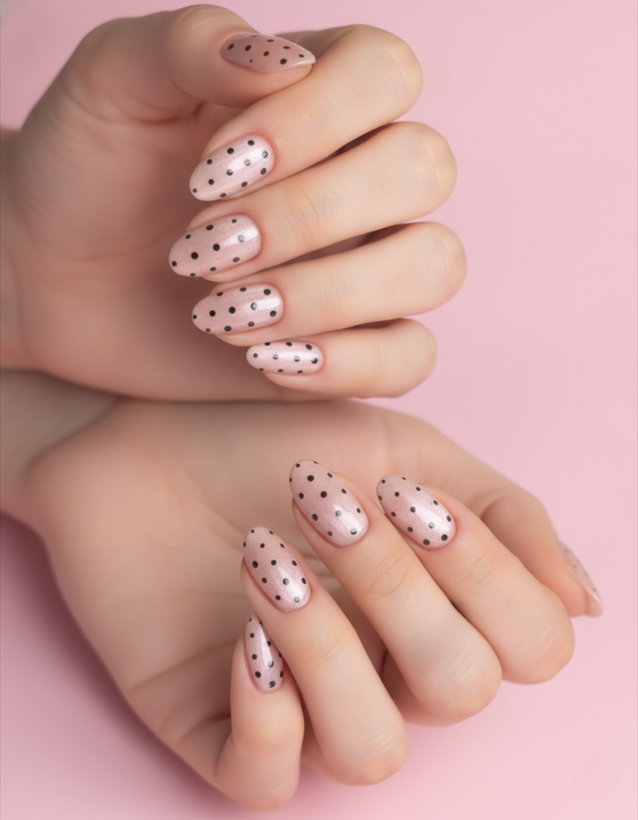 Shimmering Pink Polka Dot Press-On Nails + Full Application Kit