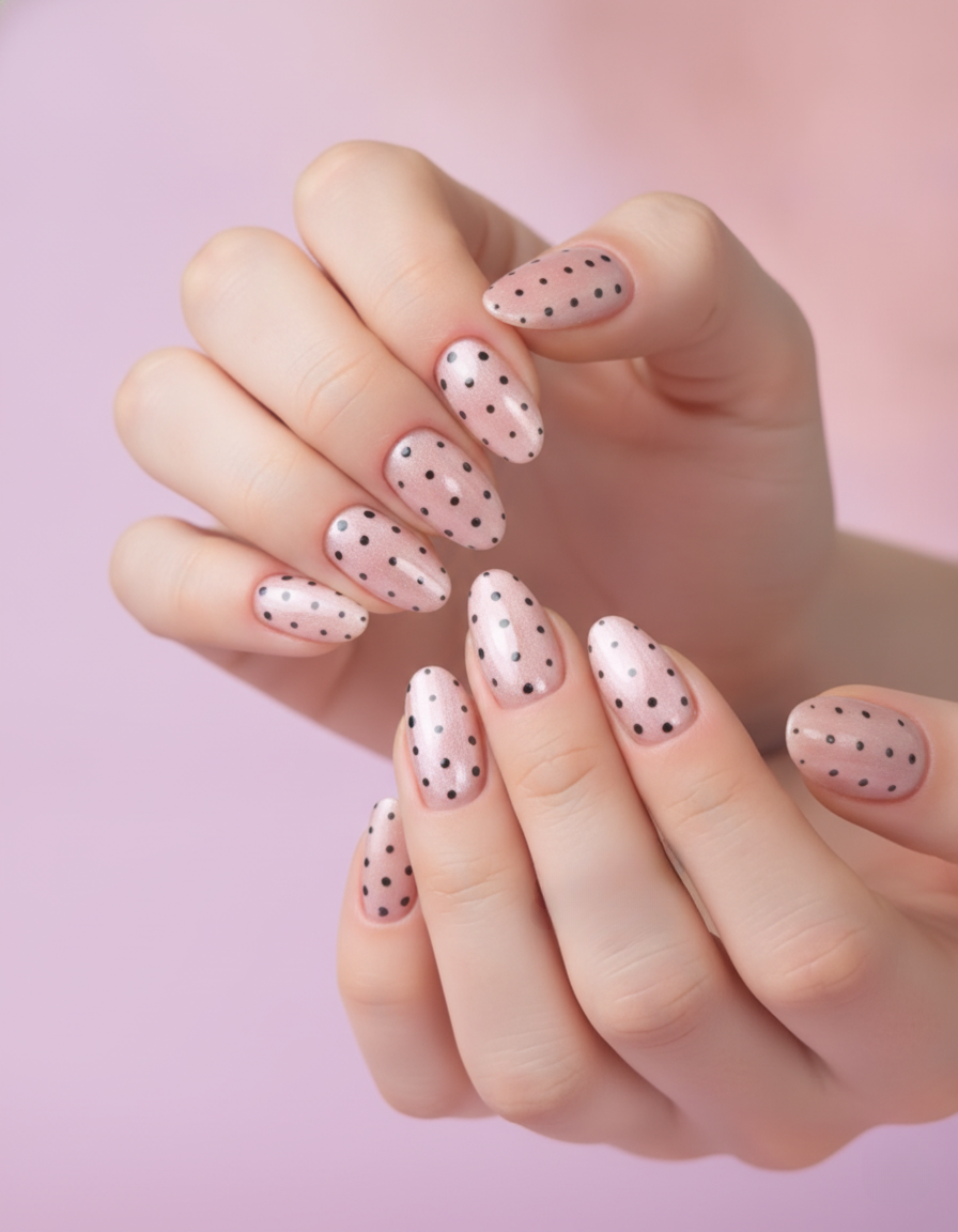 Shimmering Pink Polka Dot Press-On Nails + Full Application Kit