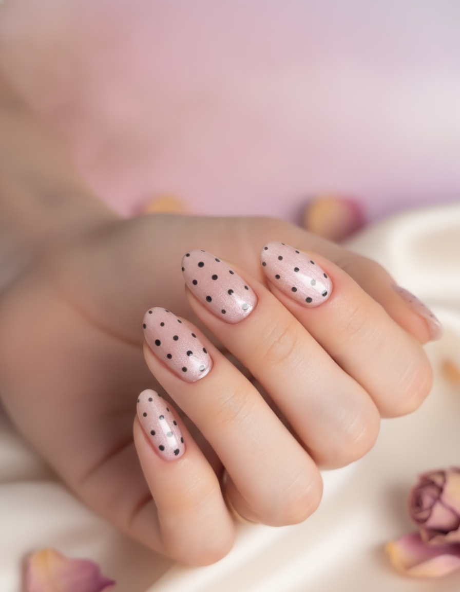 Shimmering Pink Polka Dot Press-On Nails + Full Application Kit