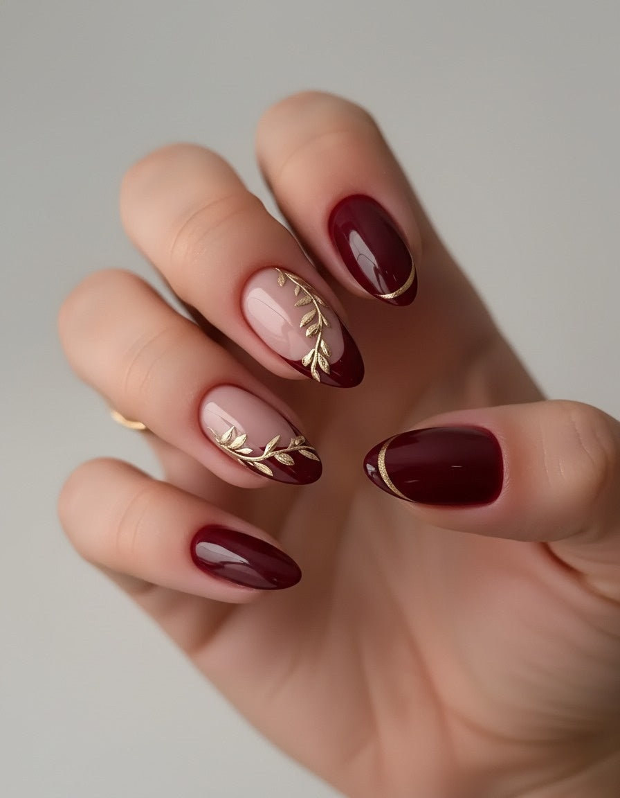 Burgundy Chrome Nail Art Press-On Nails + Full Application Kit