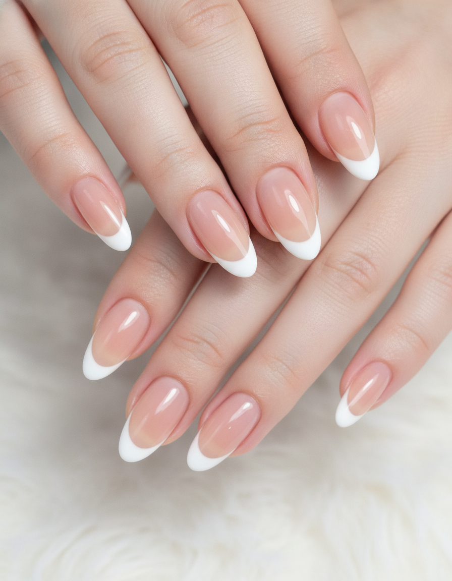 White French Tip Almond Press-On Nails + Full Application Kit