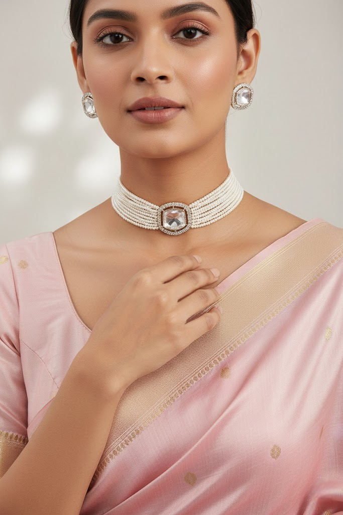 Sondarya Faux Pearl Kundan Choker Necklace Set