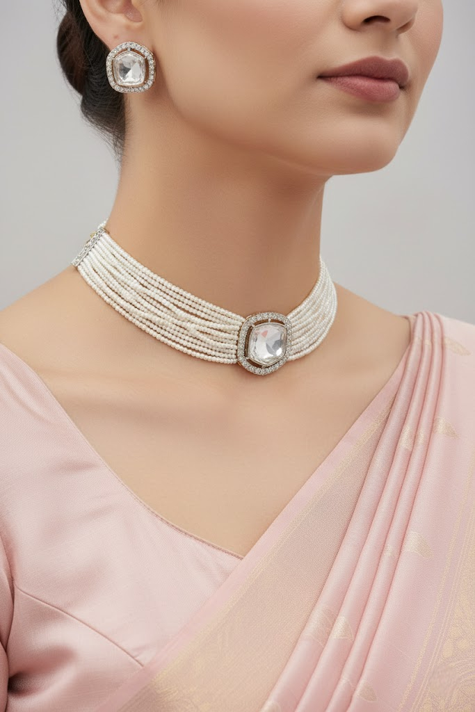 Sondarya Faux Pearl Kundan Choker Necklace Set