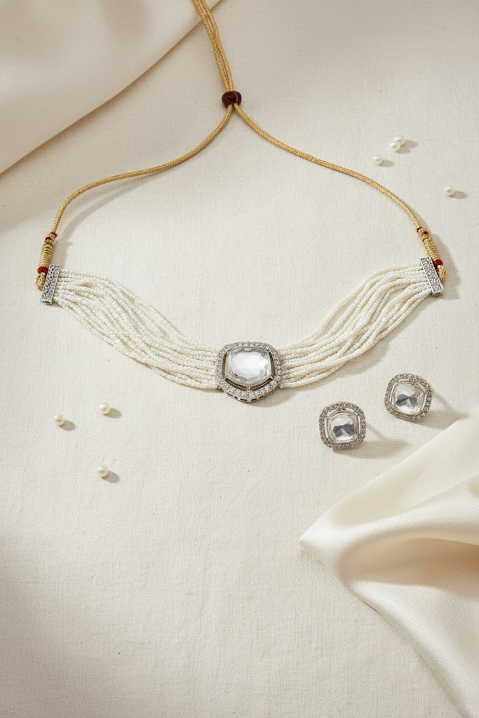 Sondarya Faux Pearl Kundan Choker Necklace Set