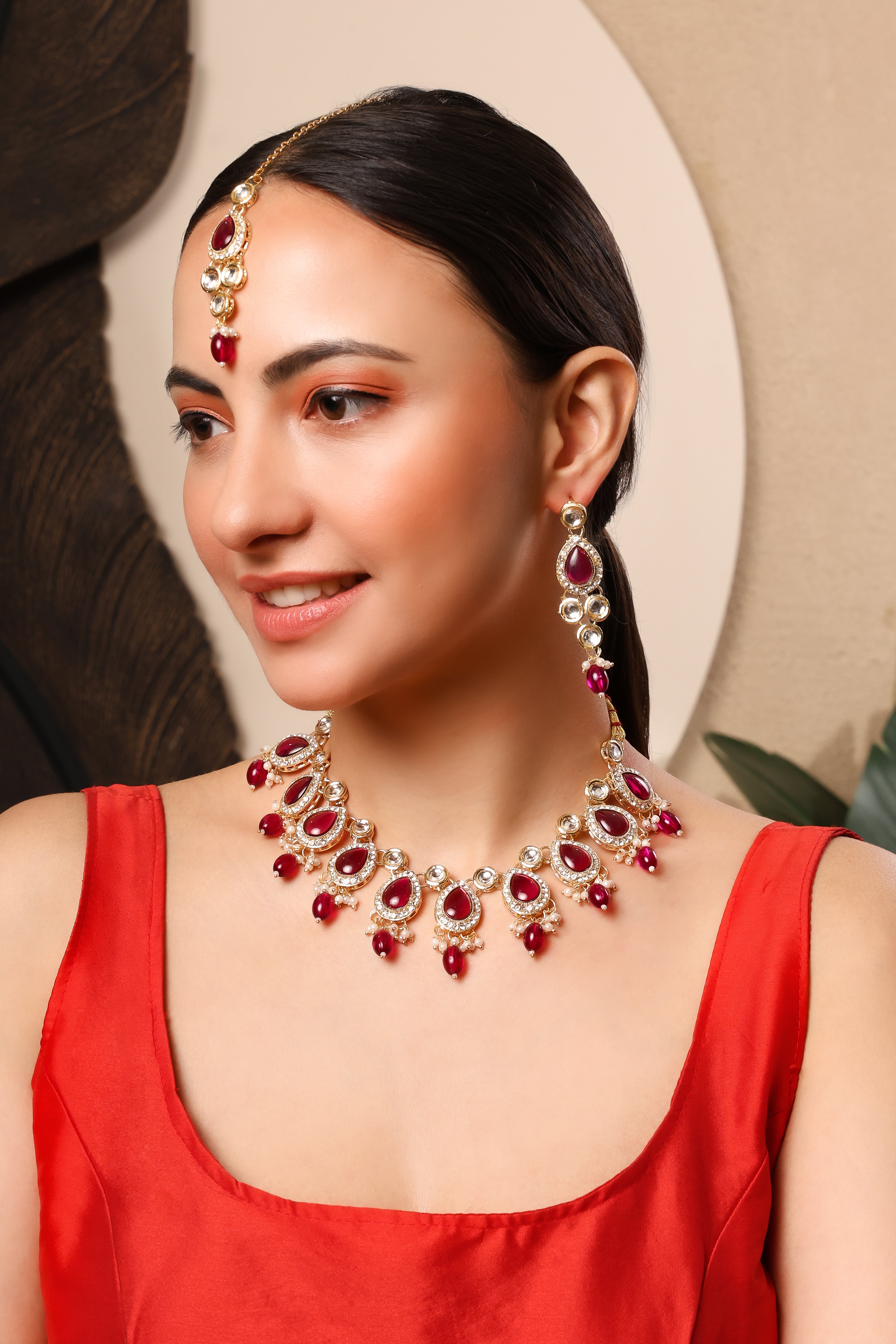 Sondarya Royal Magenta Kundan Pearl Choker Set