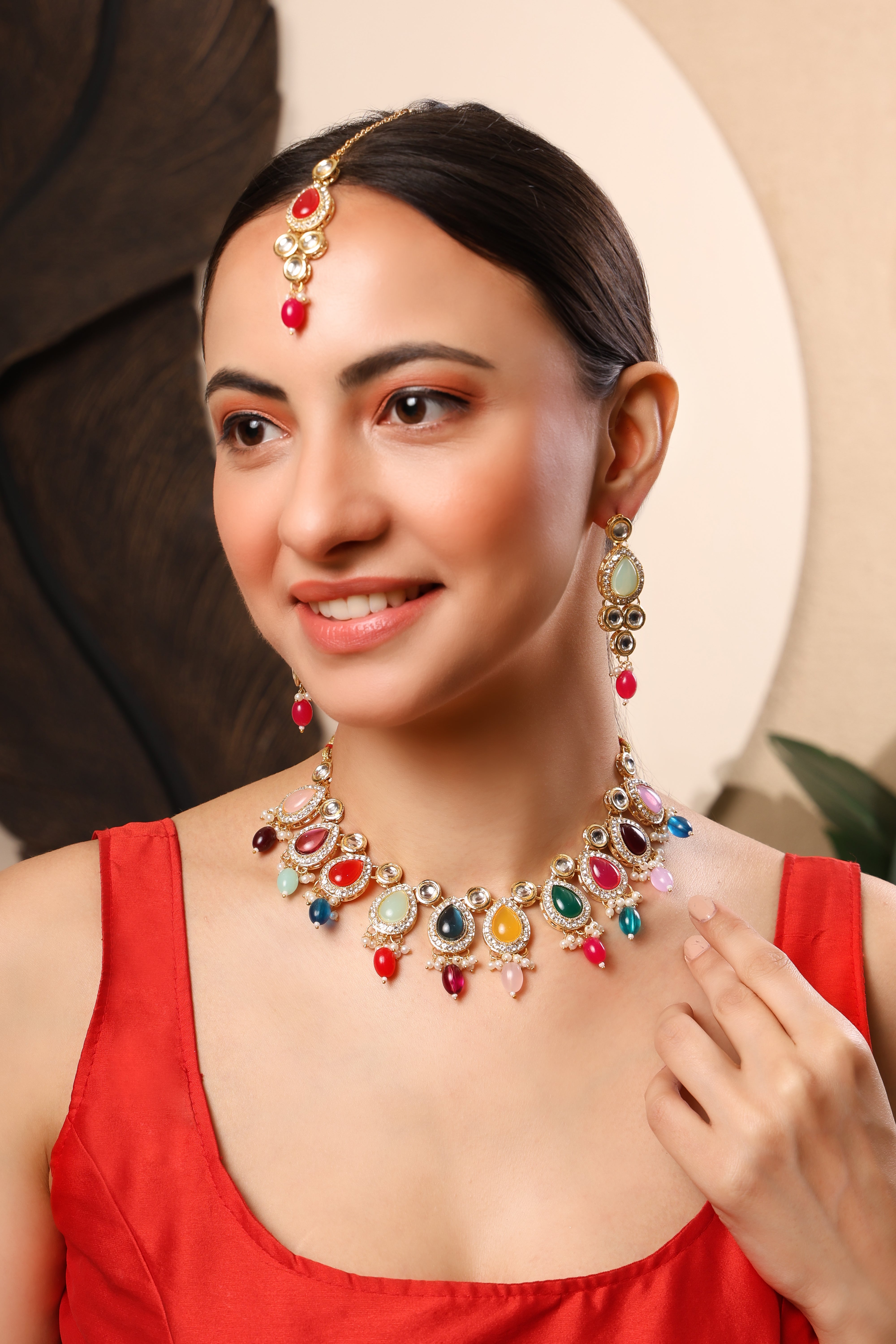Sondarya Multicolor Kundan Pearl Choker Set