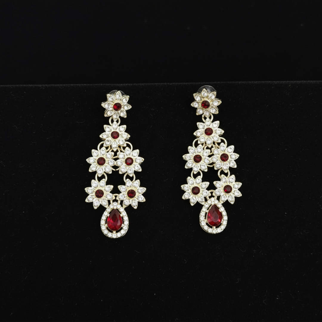 Sondarya Floral Kundan & Ruby Red Drop Necklace Set with Maang Tikka