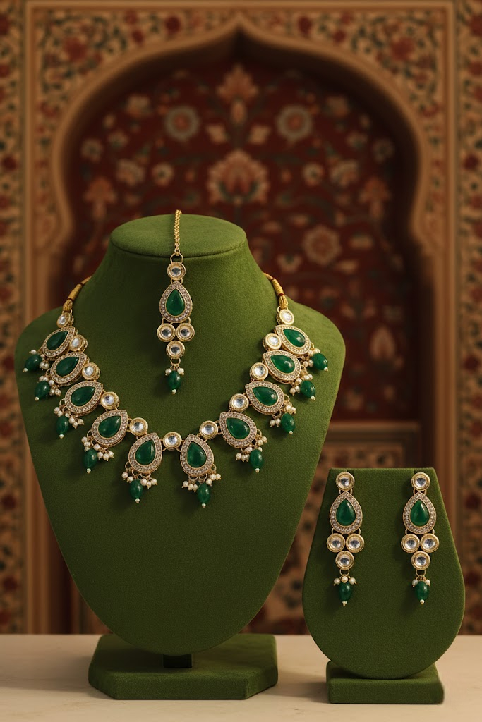 Sondarya Emerald Green Kundan Pearl Choker Set