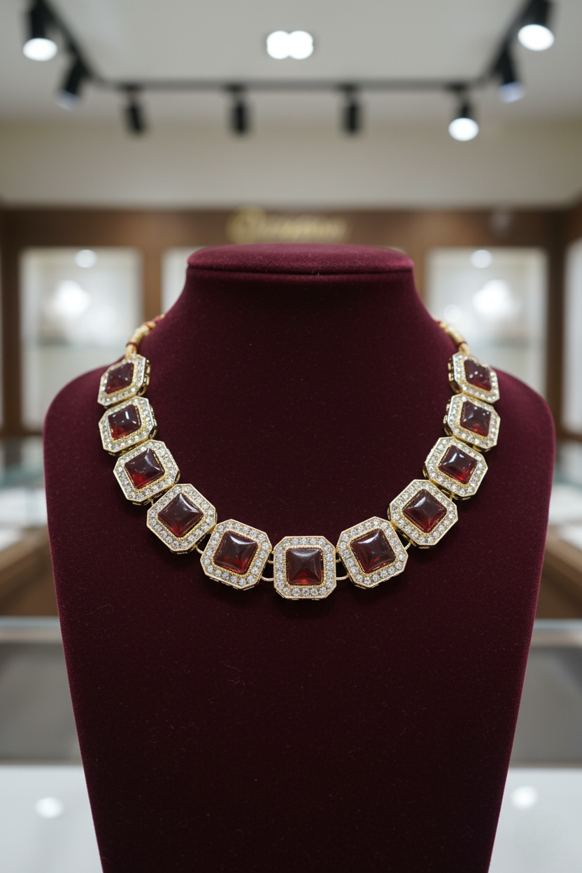 Maroon Kundan Studded Necklace Set With Earrings