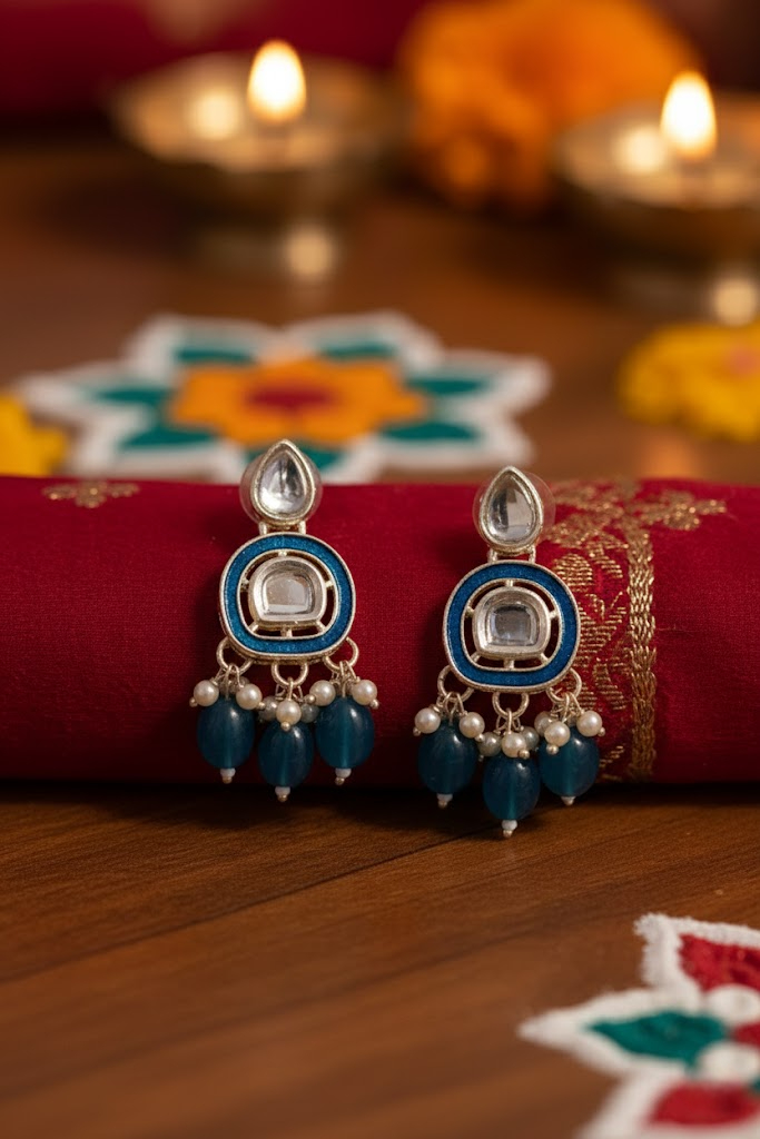 Sondarya Traditional Blue Meenakari & Kundan Necklace Set with Maang Tikka