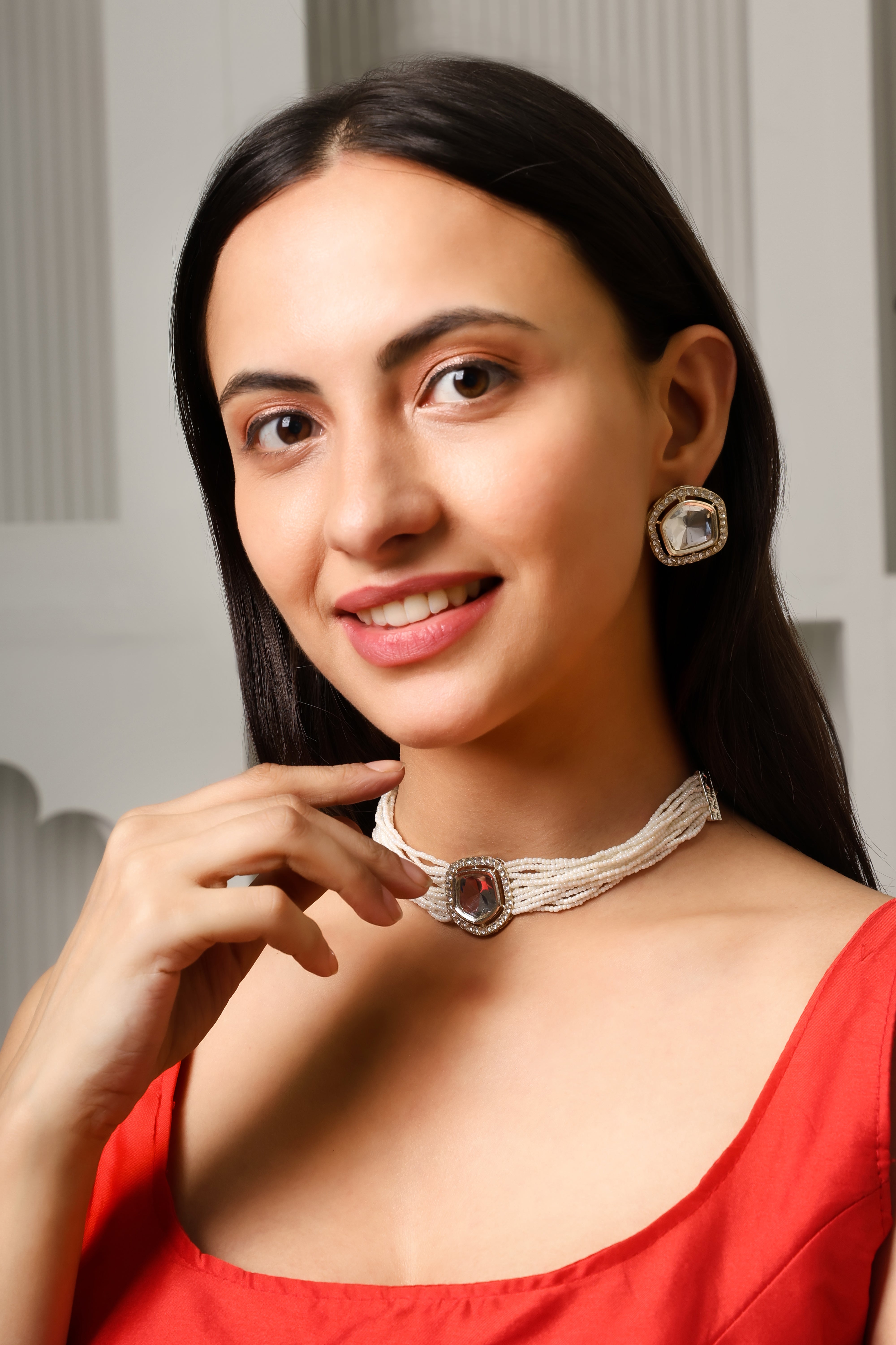 Sondarya Faux Pearl Kundan Choker Necklace Set