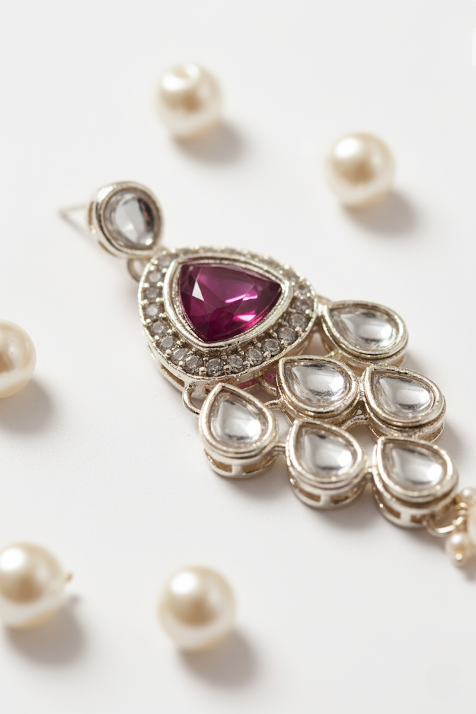 Sondarya Ruby Pink Kundan Choker Set with Maang Tikka (NL7A)