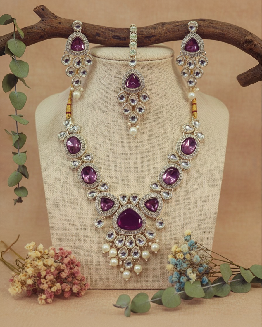 Sondarya Ruby Pink Kundan Choker Set with Maang Tikka (NL7A)