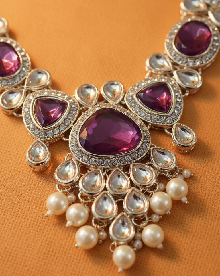 Sondarya Ruby Pink Kundan Choker Set with Maang Tikka (NL7A)