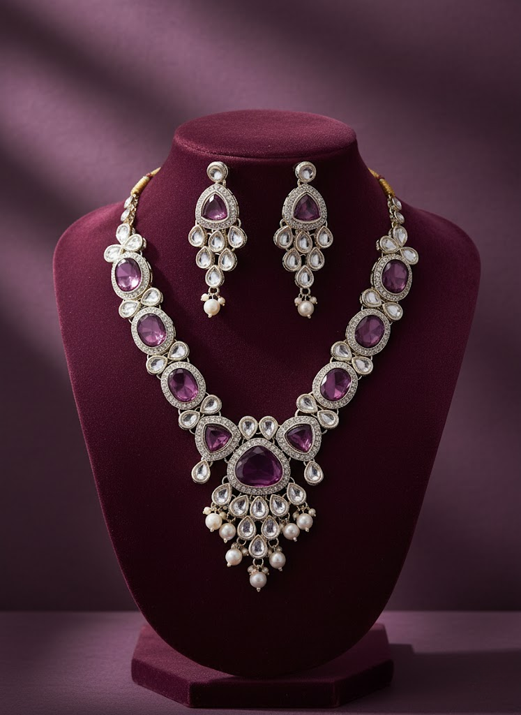 Sondarya Ruby Pink Kundan Choker Set with Maang Tikka (NL7A)