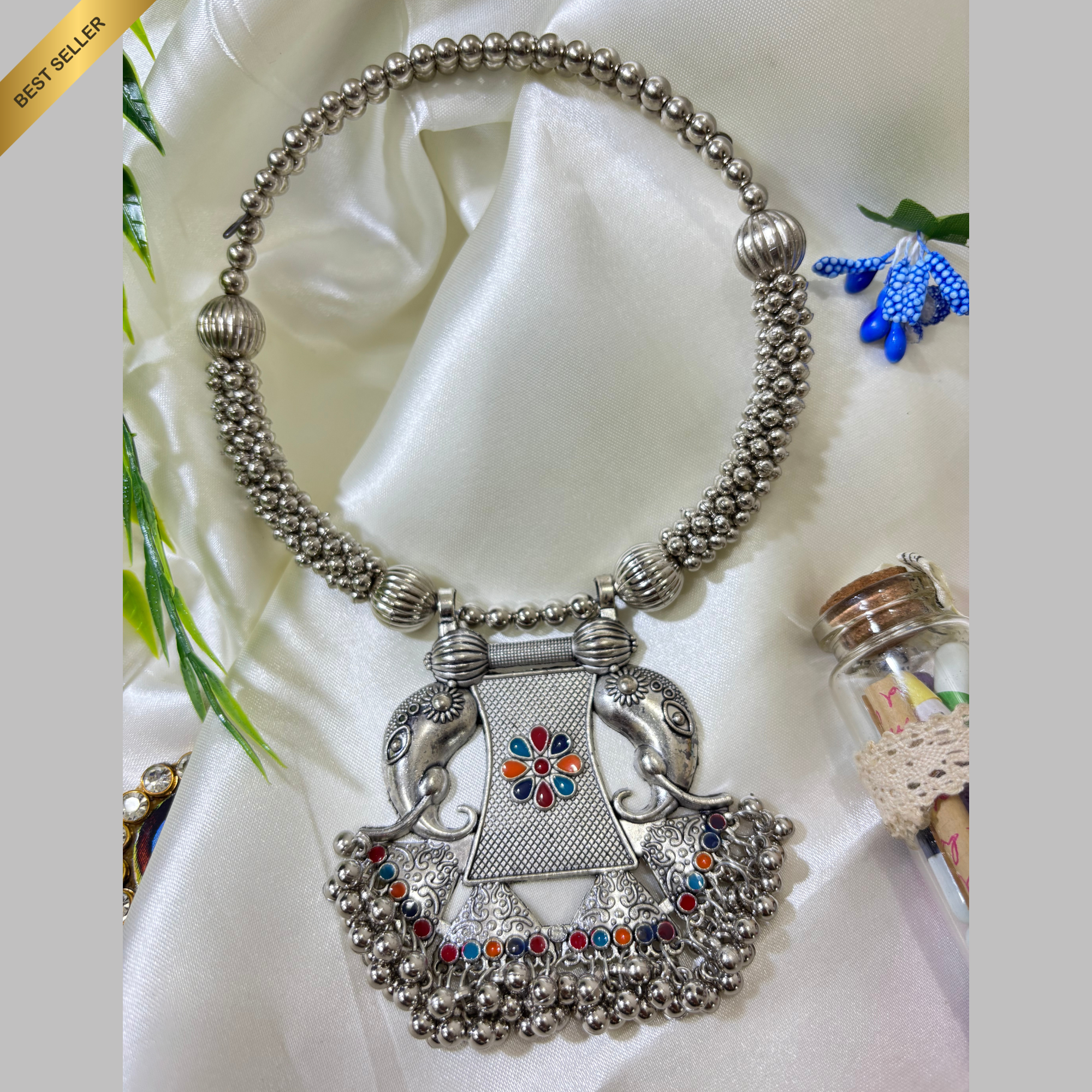 Sondarya Oxidised Elephant Motif Necklace