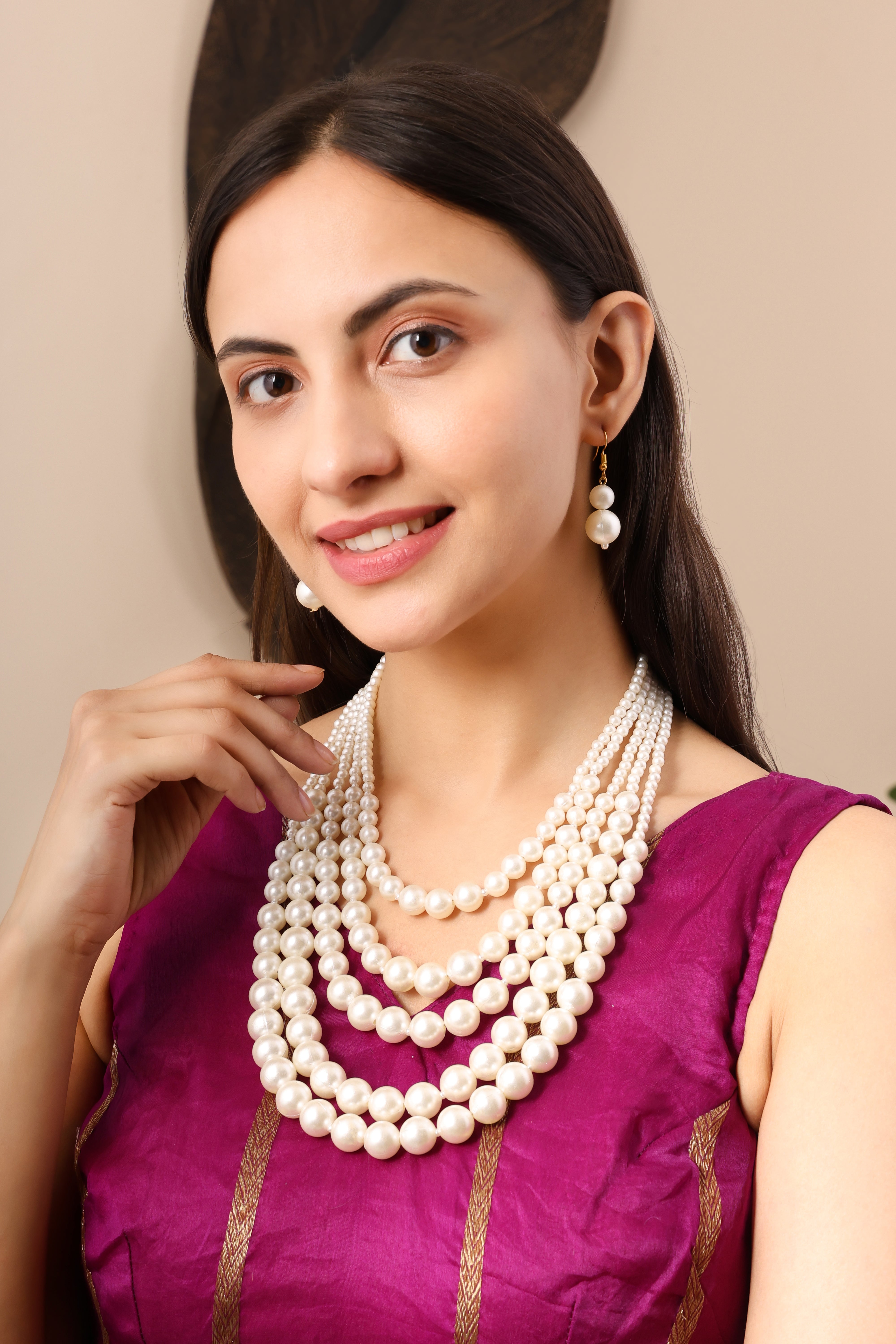 Multi-Strand Graduating Pearl Necklace Set With Earrings