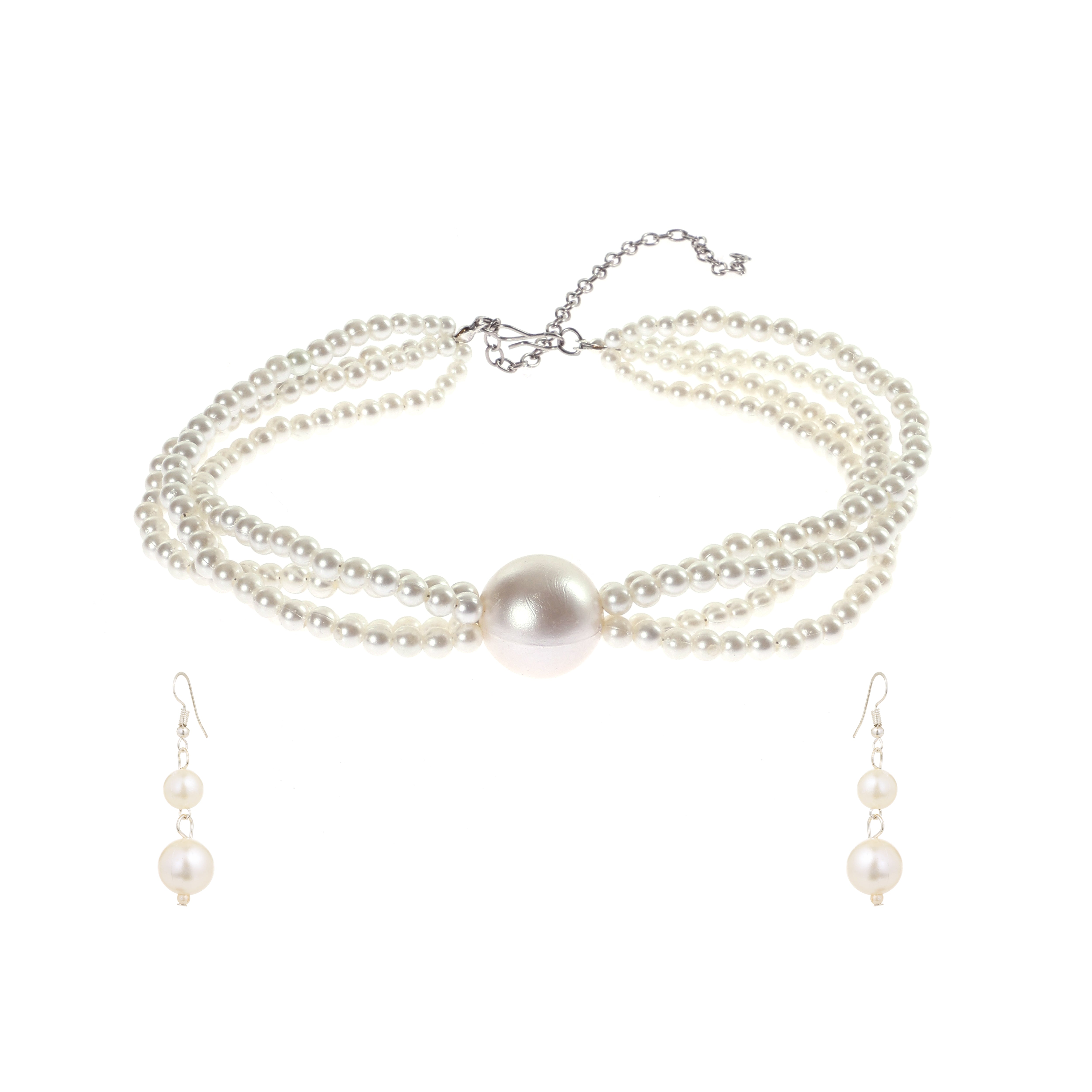 Multi-Strand Pearl Choker with Drop Earrings