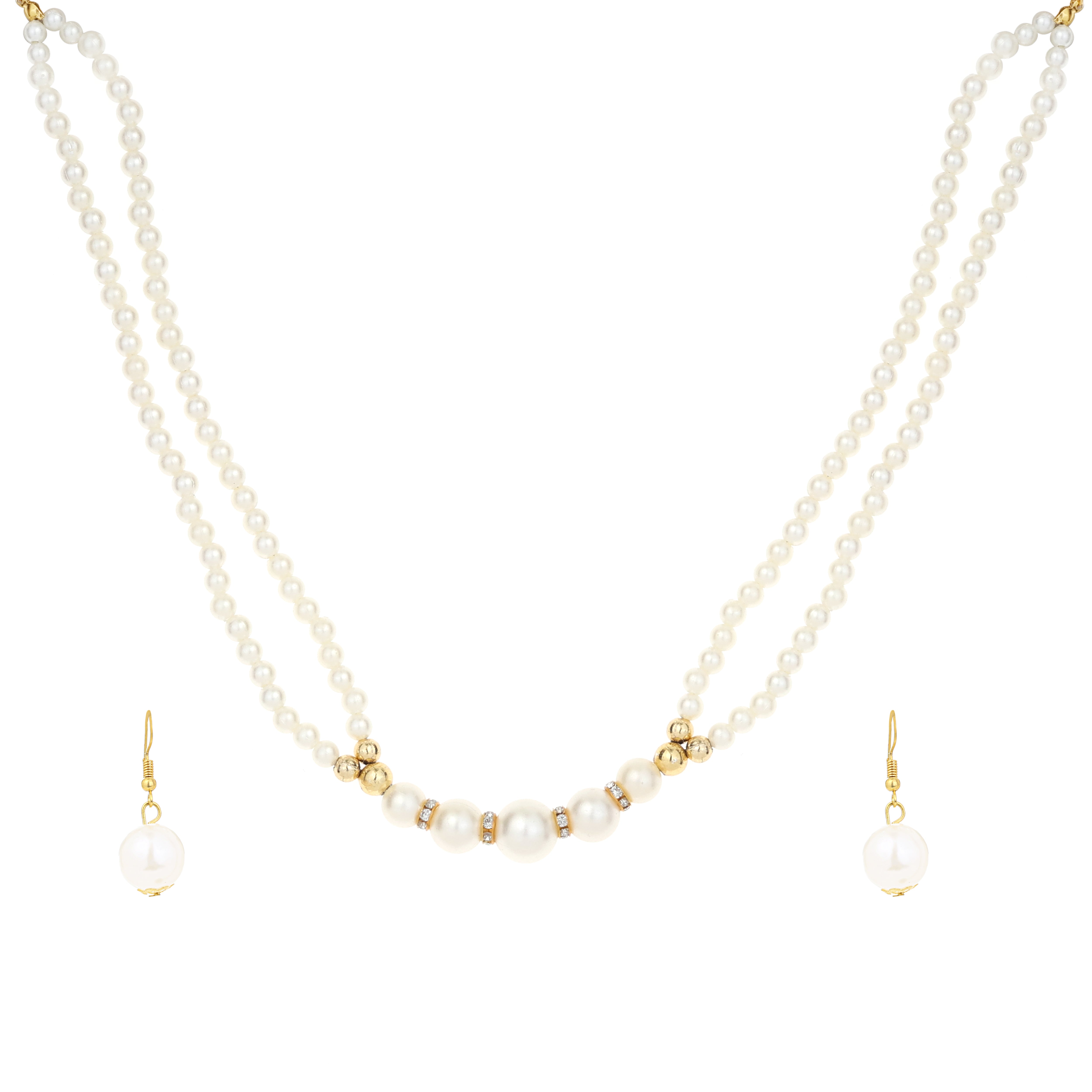Layered Pearl Choker with Gold-Toned Spacers and Earrings