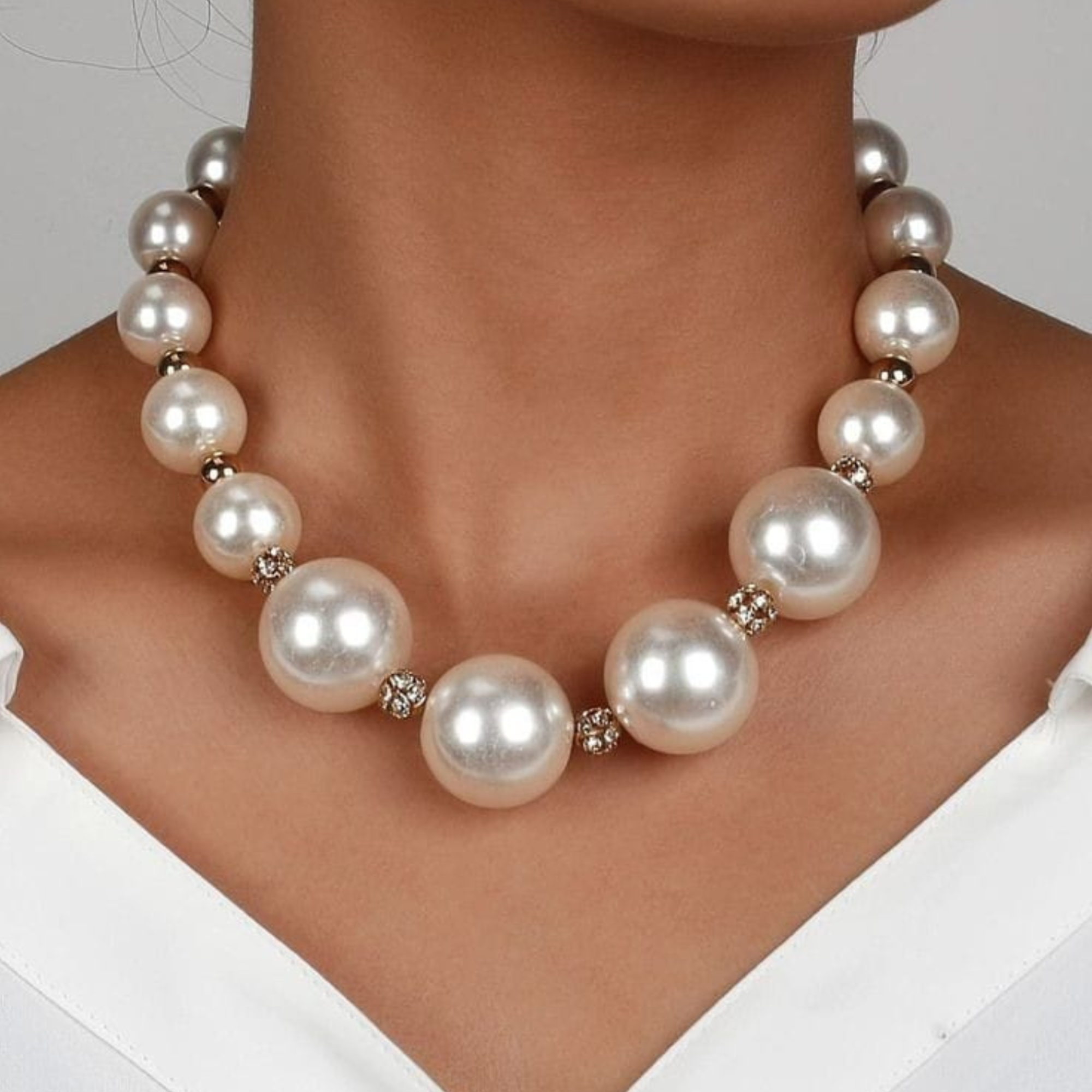 Bold Faux Pearl Necklace Set With Earrings