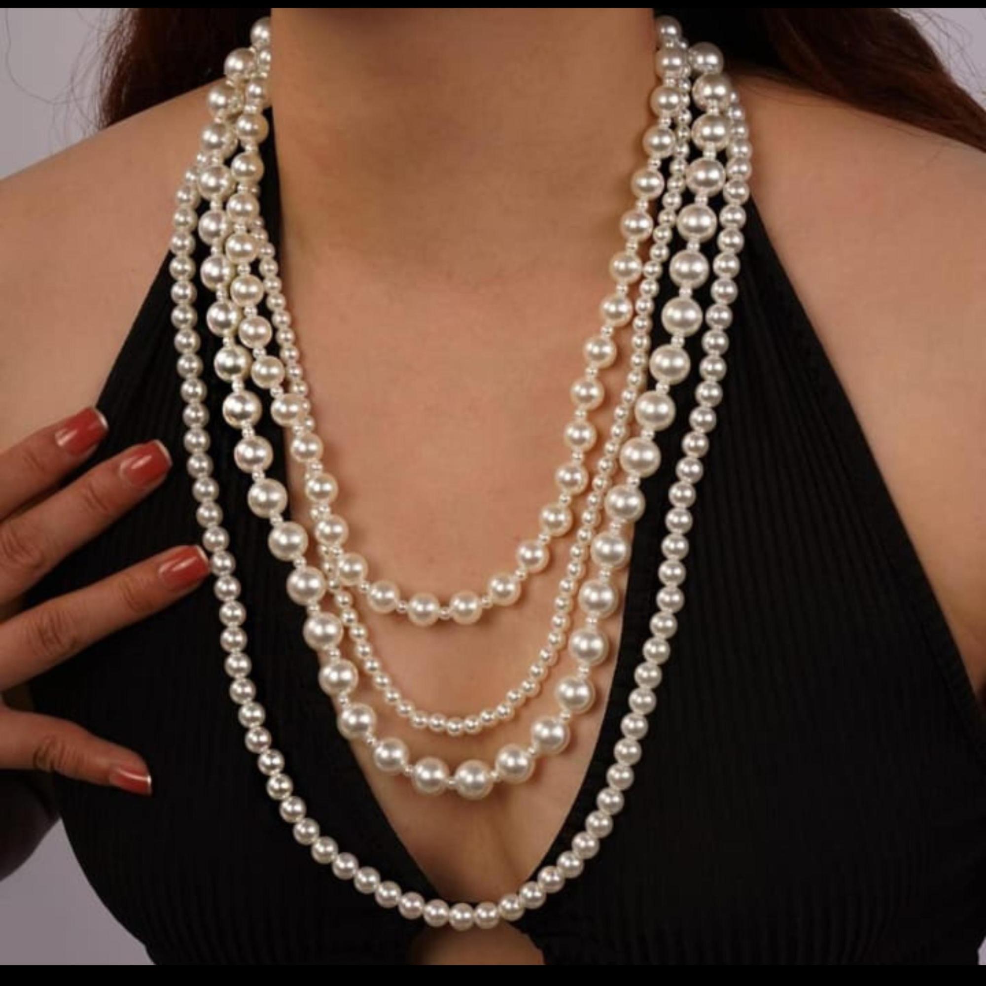 Classic Five-Layer Pearl Necklace Set With Earrings