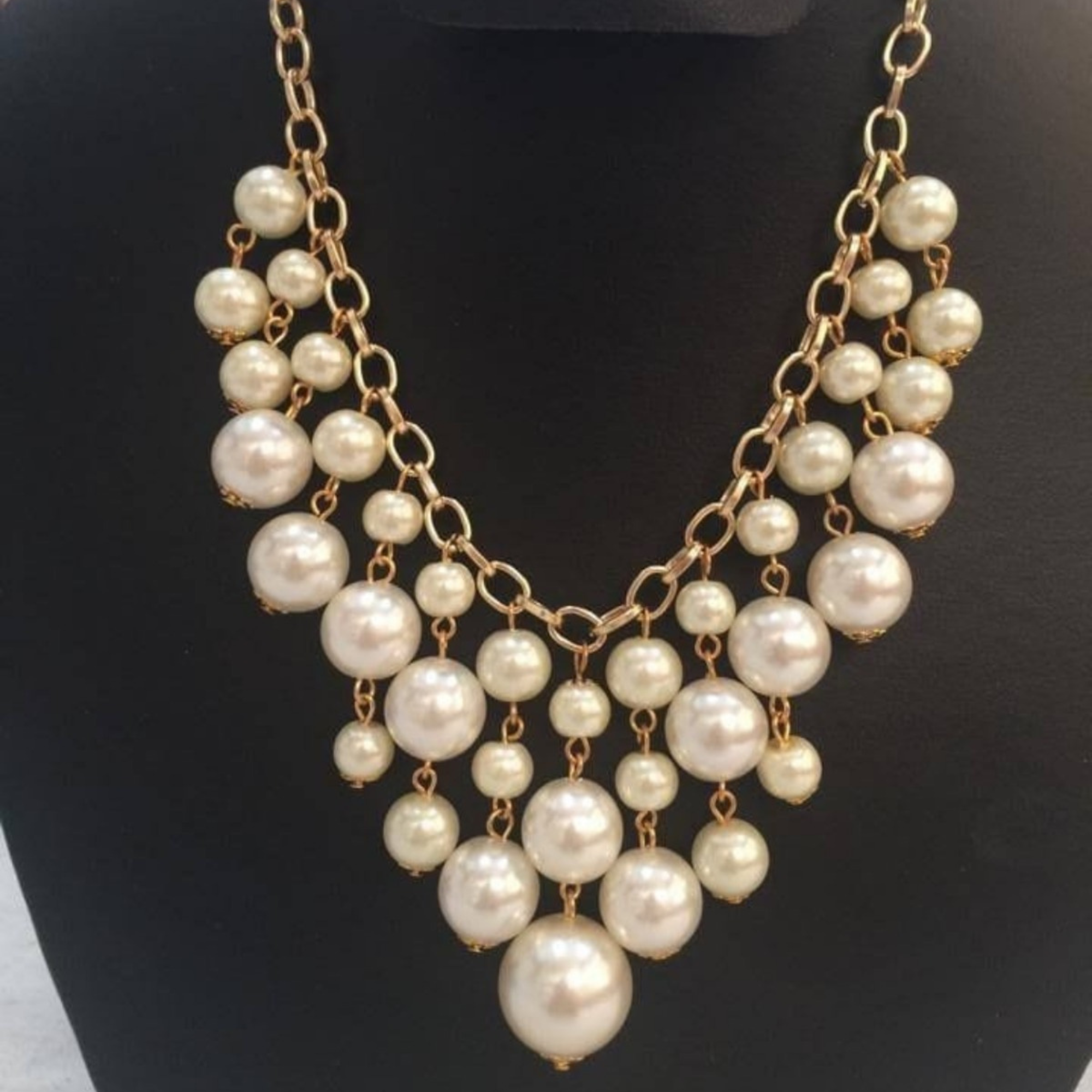 Golden Chain & Pearl Drop Necklace Set With Earrings