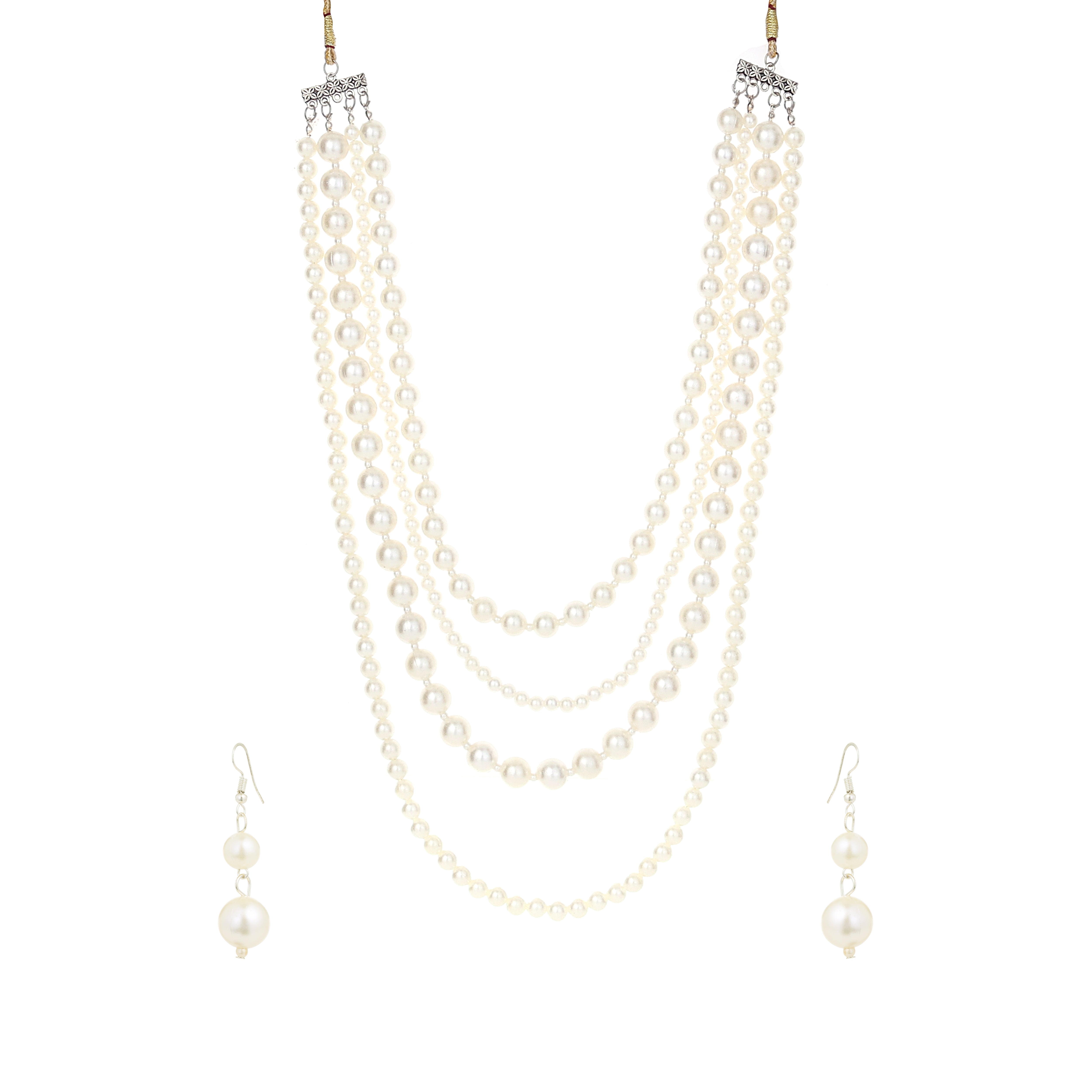 Classic Five-Layer Pearl Necklace Set With Earrings