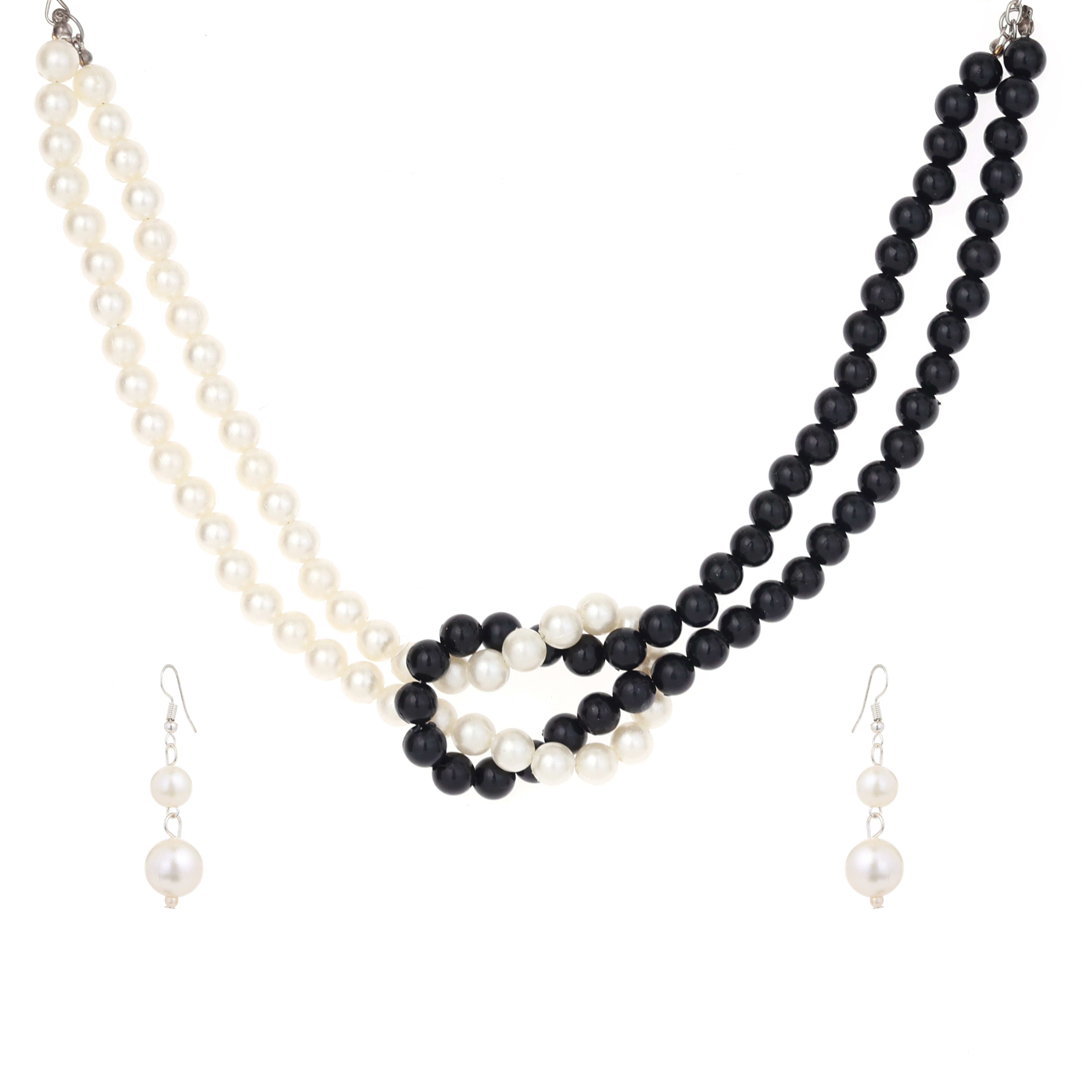 Monochrome Pearl Choker Set With Earrings