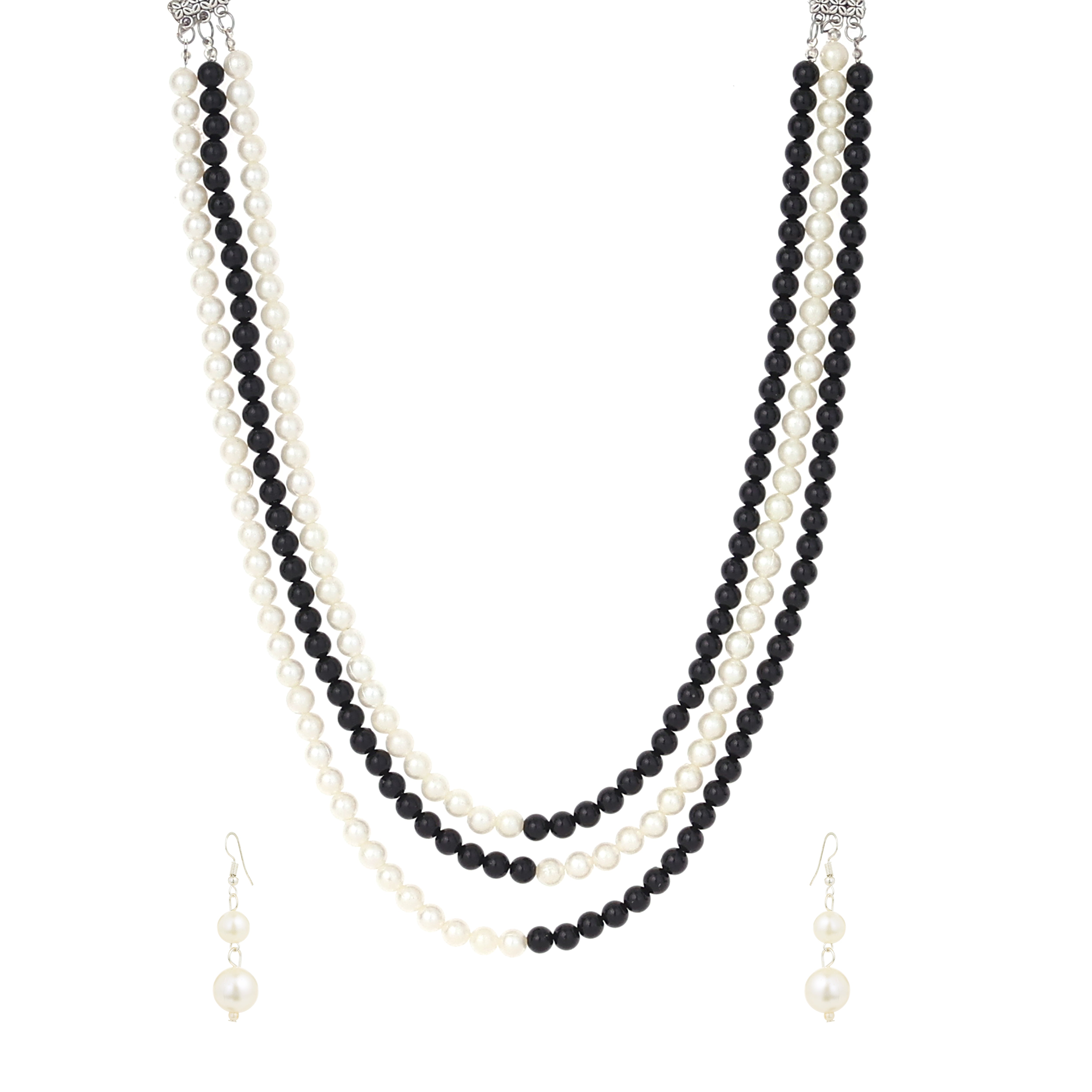 Classic Monochrome Layered Necklace Set With Earrings