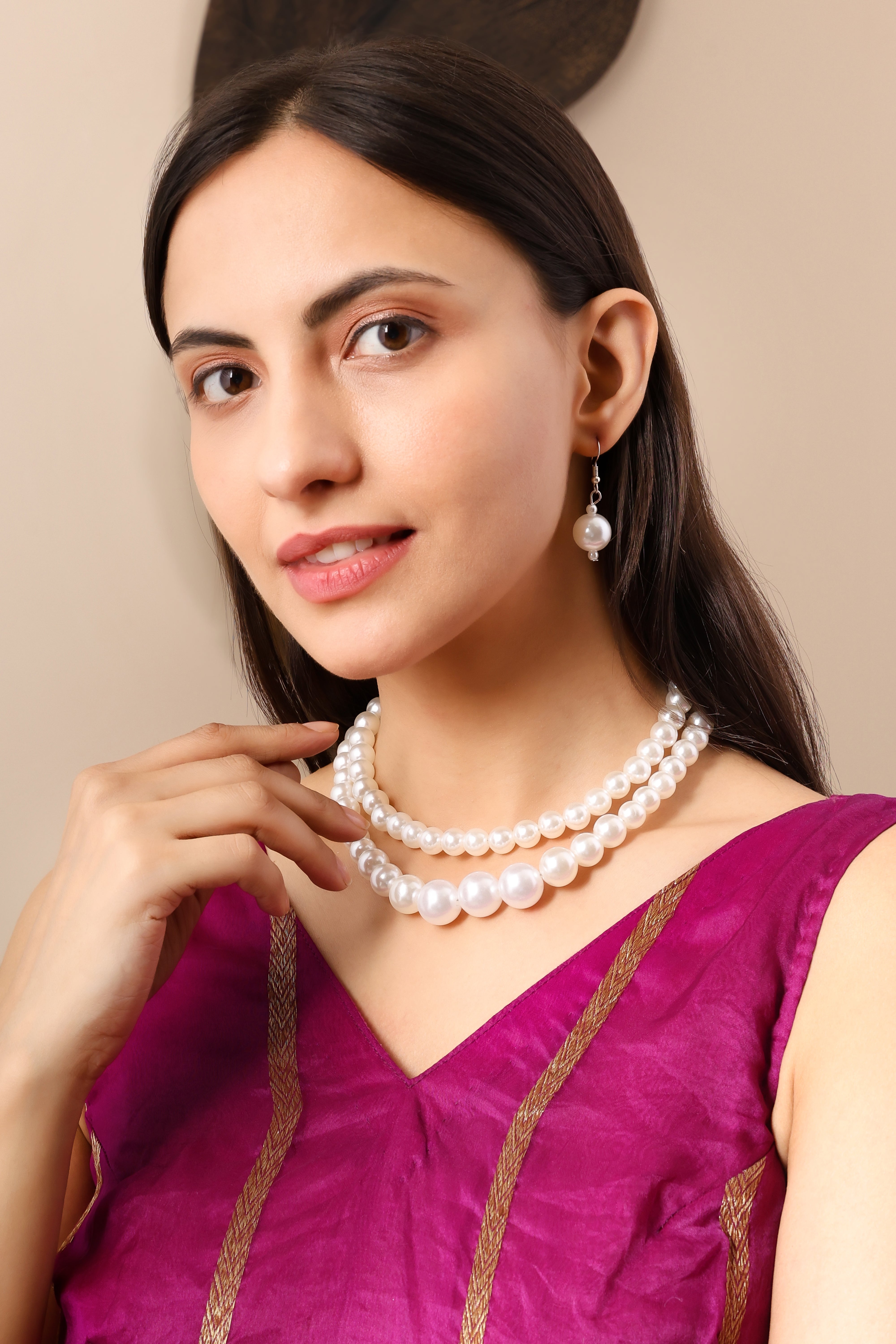 Double-Layer Faux Pearl Necklace Set