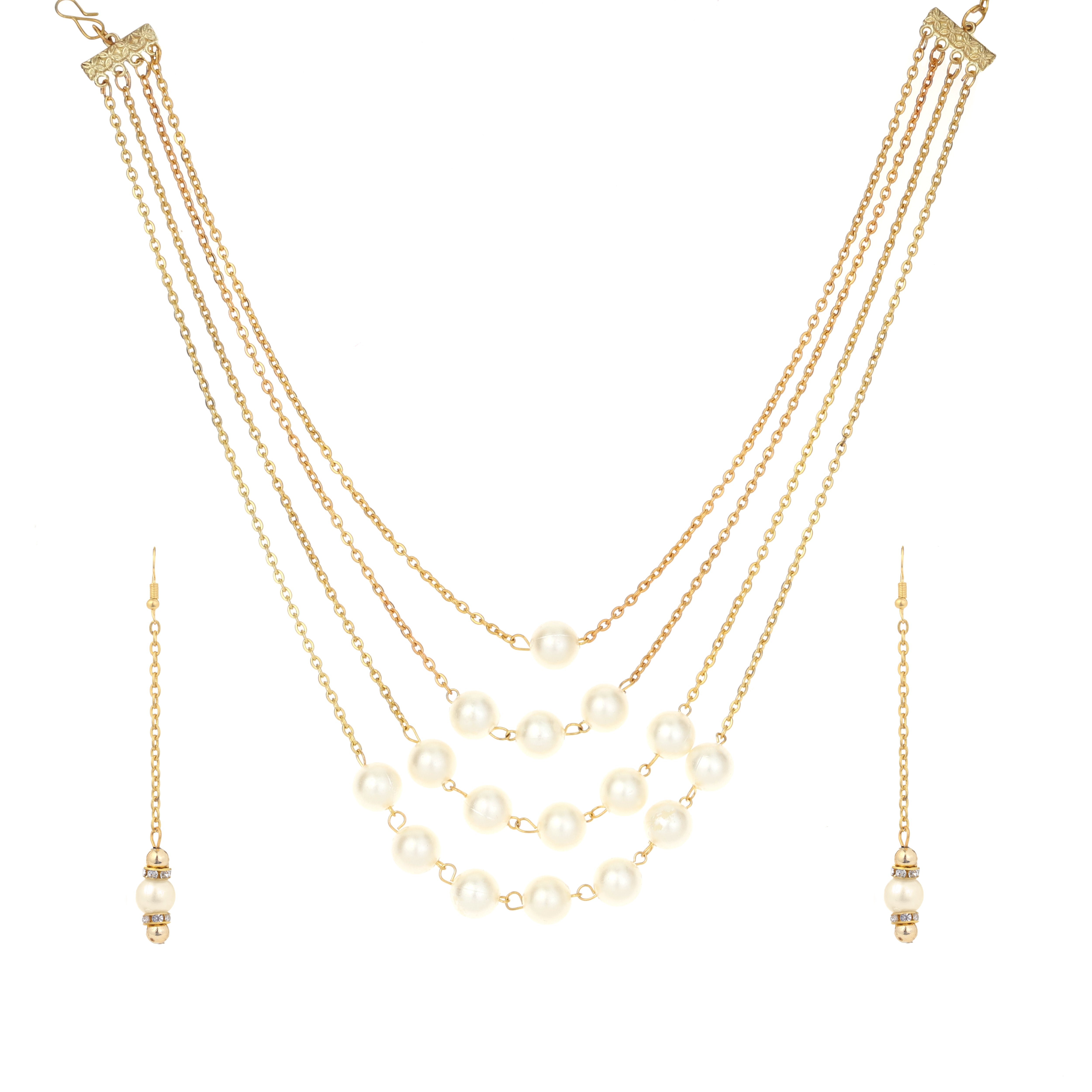 Triple-Layer Pearl Necklace Set With Golden Chains