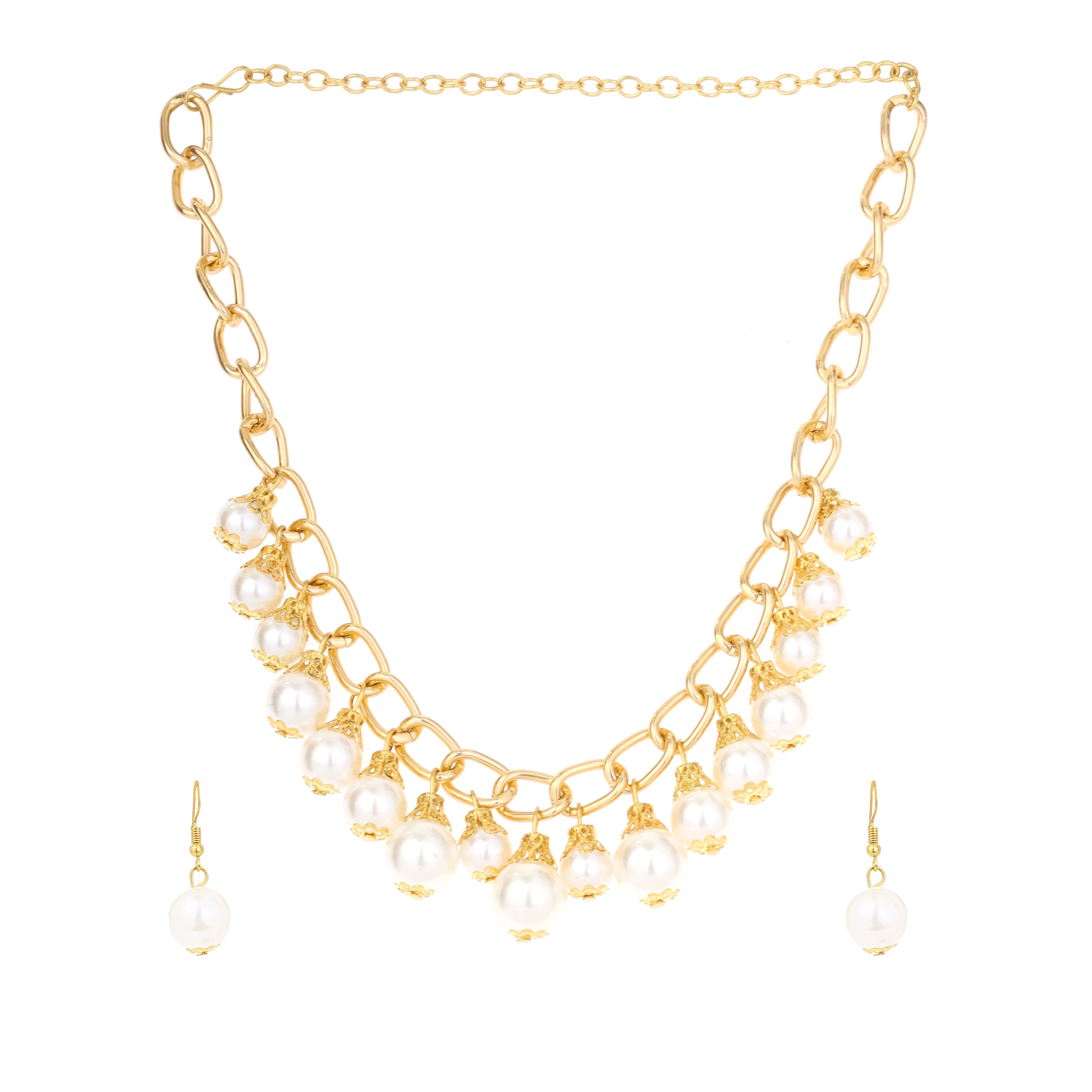 Pearl Drop Choker with Gold-Toned Chain and Earrings