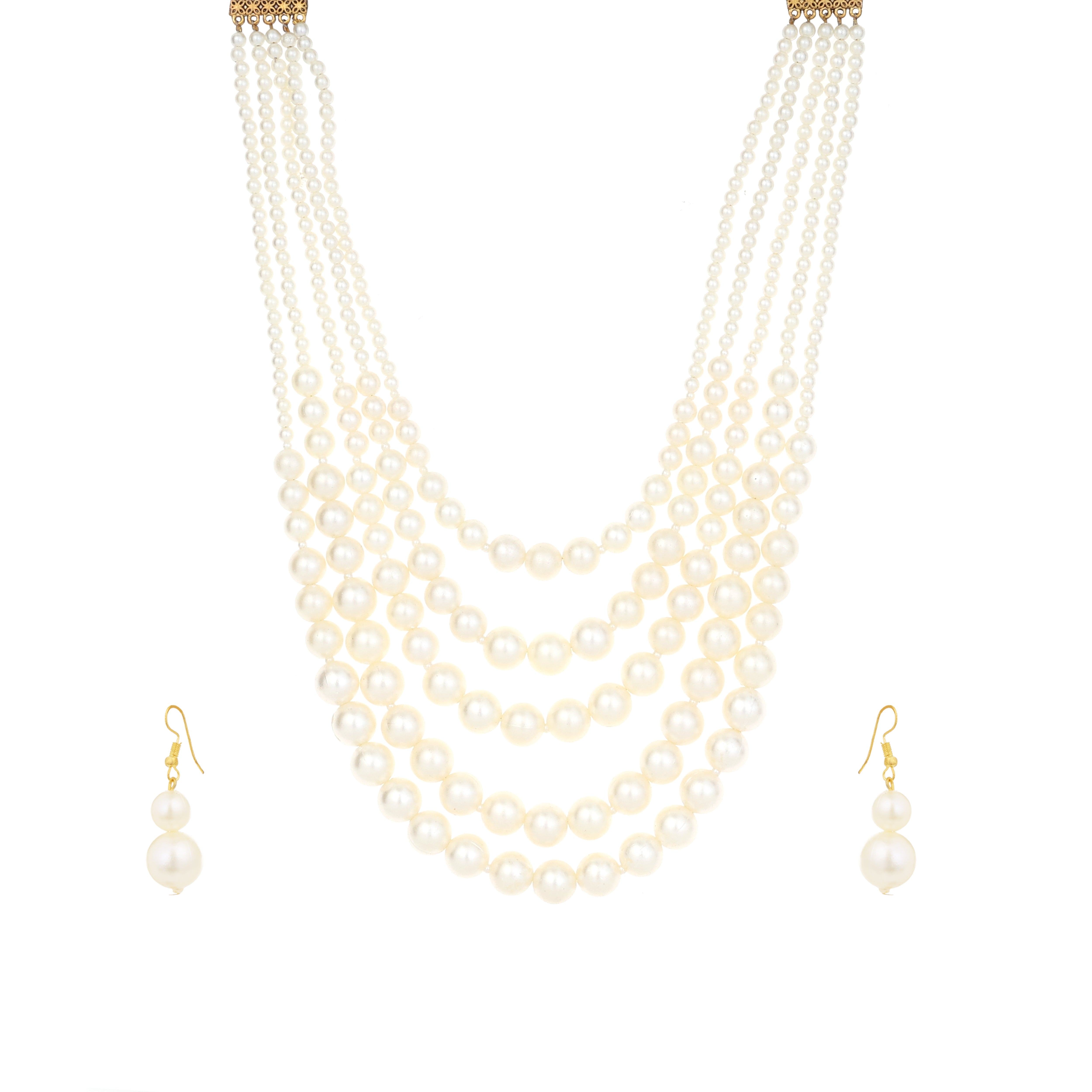 Multi-Strand Graduating Pearl Necklace Set With Earrings