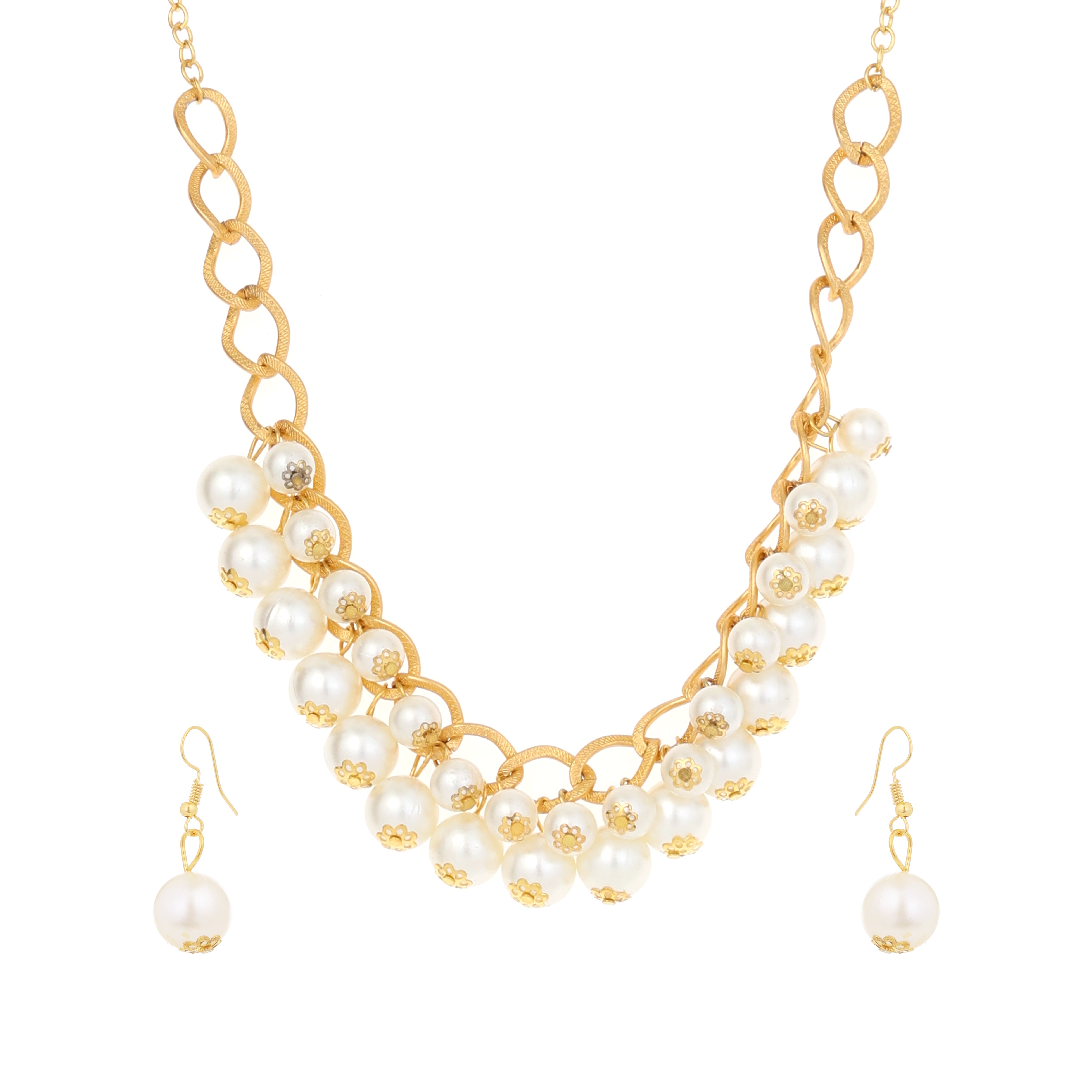Gold-Toned Link Chain Necklace with Pearl Cluster