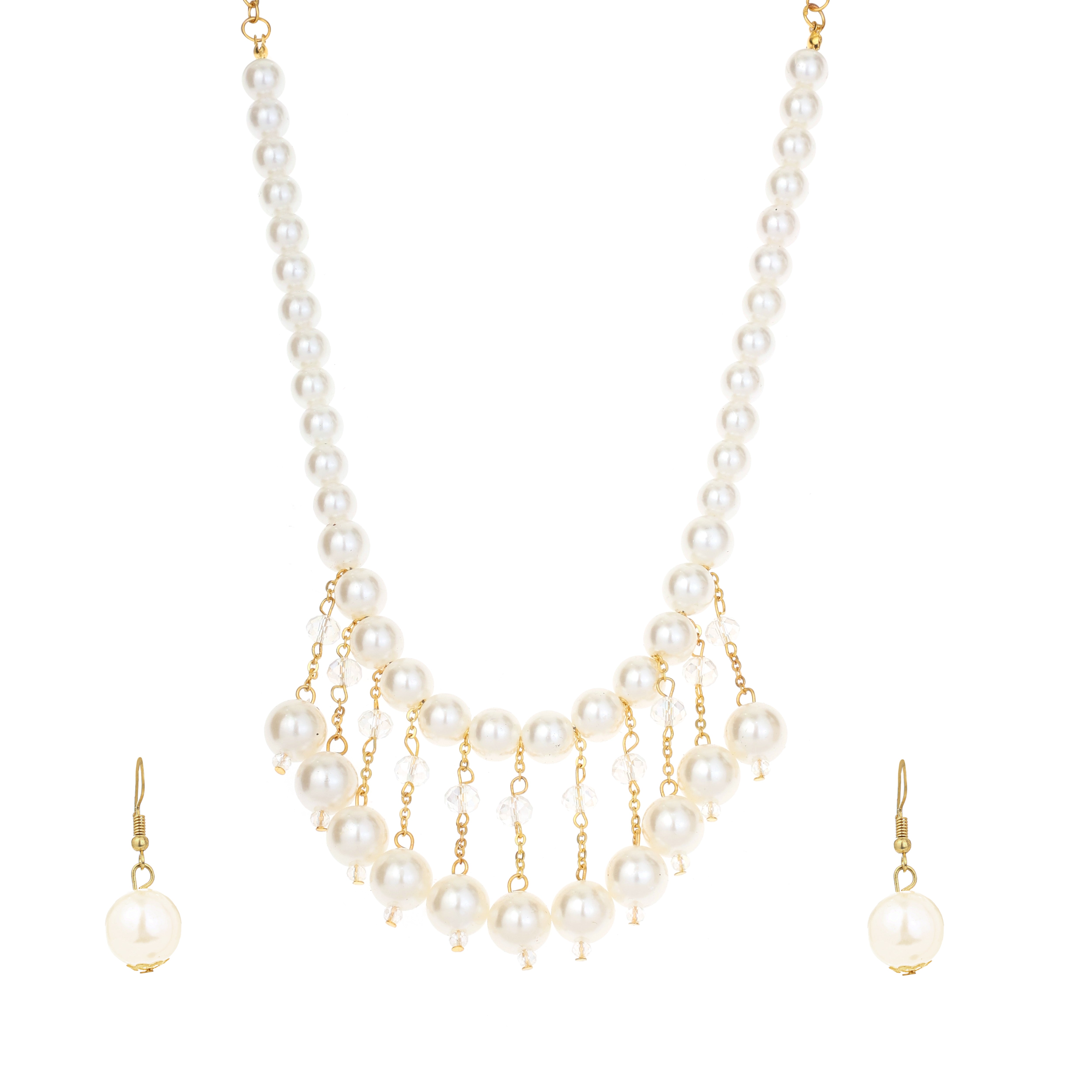 Tiered Pearl and Crystal Drop Necklace Set With Earrings
